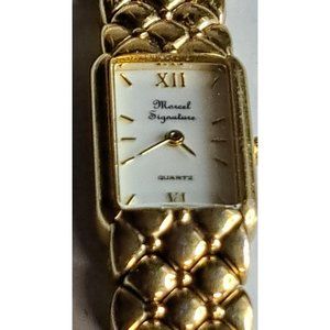 Marcel Drucker Signature Watch Women Gold Tone Rectangle